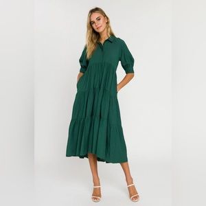 English Factory Green Tiered Dress (xs)